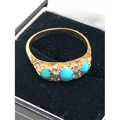 165 - An antique 18 carat gold turquoise & diamond ring  Approx. 3.6 grams.