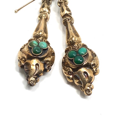 170 - Pair of victorian gold & turquoise long drop earrings measure approx 4.8cm drop weight 4.3g