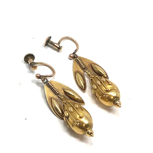 169 - Victorian 15ct gold long drop earrings measure approx 3.6cm drop age related dents as shown weight 3... 