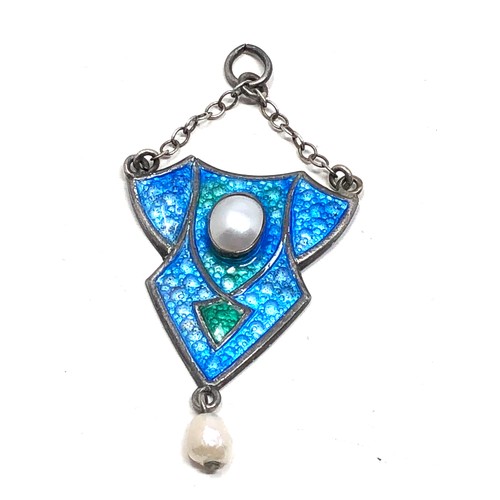 111 - Antique silver & enamel art nouveau pendant measures approx 5cm drop