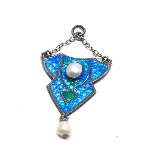 111 - Antique silver & enamel art nouveau pendant measures approx 5cm drop