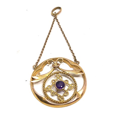 190 - Antique art nouveau gold & amethyst pendant measures approx 2.5cm dia 5.5cm drop