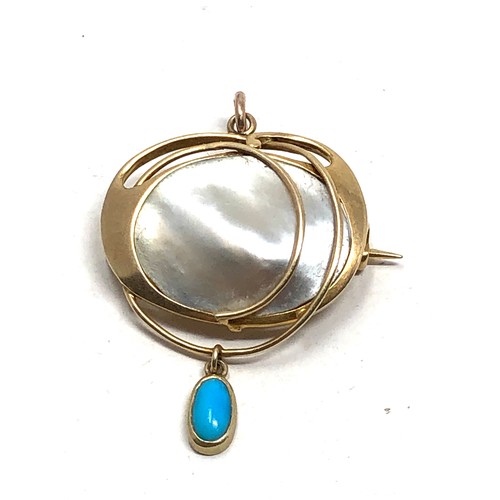 119 - Antique art nouveau 15ct gold murrle Bennett pearl & turquoise pendant measures approx 3.4cm drop 2.... 