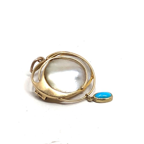 119 - Antique art nouveau 15ct gold murrle Bennett pearl & turquoise pendant measures approx 3.4cm drop 2.... 