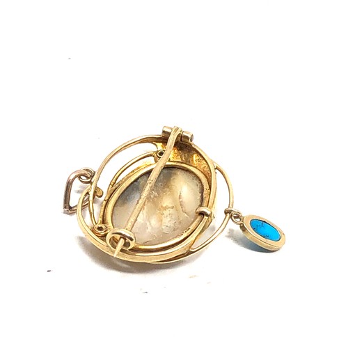 119 - Antique art nouveau 15ct gold murrle Bennett pearl & turquoise pendant measures approx 3.4cm drop 2.... 