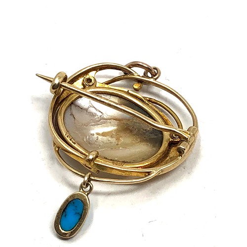 119 - Antique art nouveau 15ct gold murrle Bennett pearl & turquoise pendant measures approx 3.4cm drop 2.... 