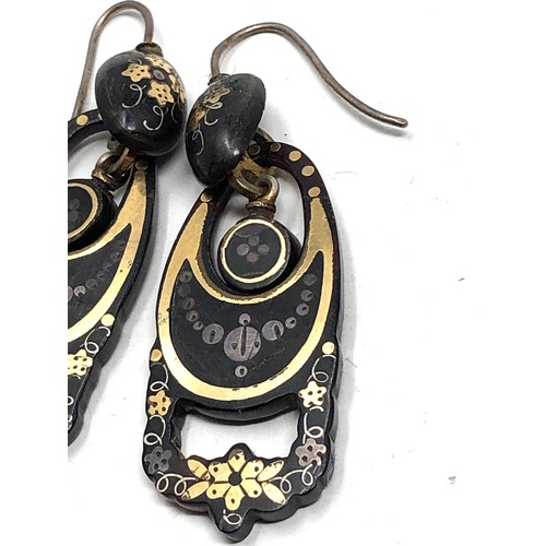 94 - Antique victorian pique earrings measure approx 3.8cm drop