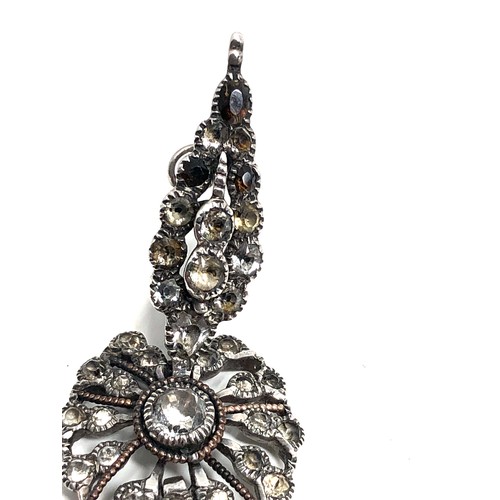 104 - Fine c1780 Antique Iberian Chandelier long drop earrings measure approx 8.6cm drop missing stone