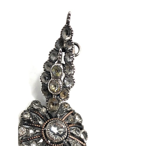 104 - Fine c1780 Antique Iberian Chandelier long drop earrings measure approx 8.6cm drop missing stone