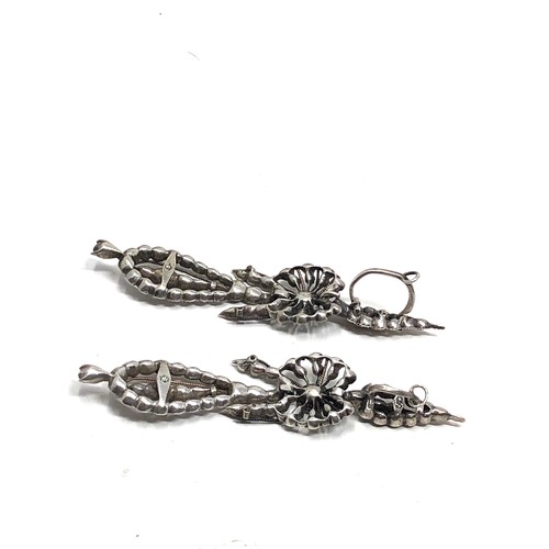 104 - Fine c1780 Antique Iberian Chandelier long drop earrings measure approx 8.6cm drop missing stone