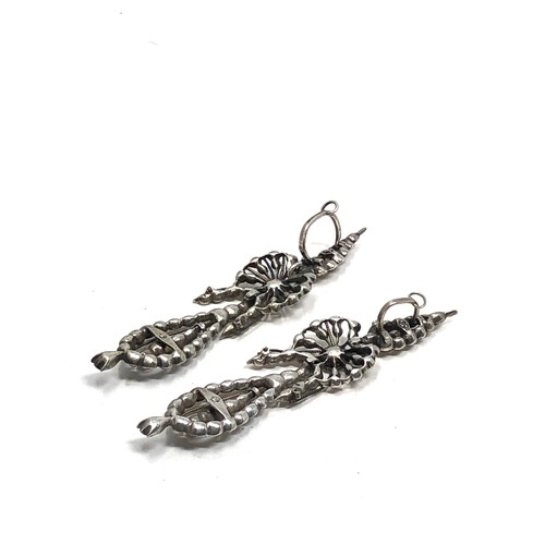 104 - Fine c1780 Antique Iberian Chandelier long drop earrings measure approx 8.6cm drop missing stone