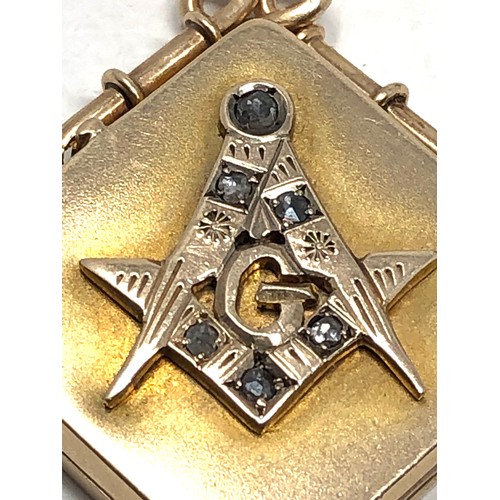 137 - Antique 9ct gold rose diamond masonic locket measures approx 3.8cm drop by 2.9cm wide weight 7g