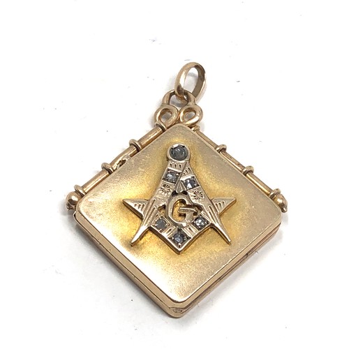 137 - Antique 9ct gold rose diamond masonic locket measures approx 3.8cm drop by 2.9cm wide weight 7g