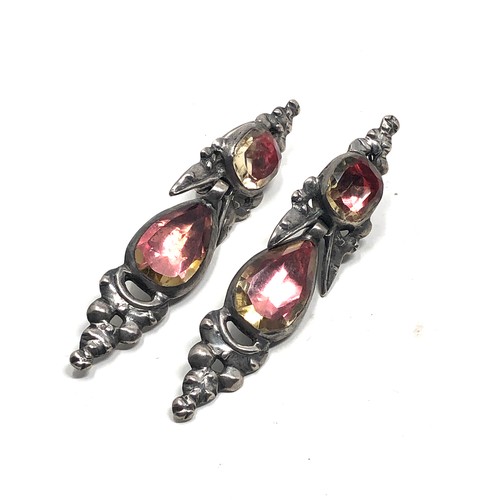 100 - Rare Antique Georgian Iberian silver foiled pink crystal earrings circa 1770 measure approx 5.5cm dr... 