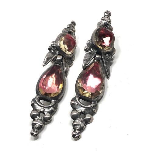 100 - Rare Antique Georgian Iberian silver foiled pink crystal earrings circa 1770 measure approx 5.5cm dr... 