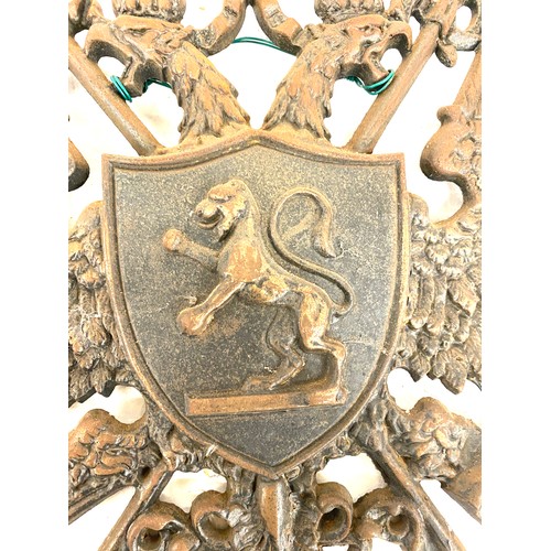 27 - Cast iron coat of arms plaque measures approx 16
