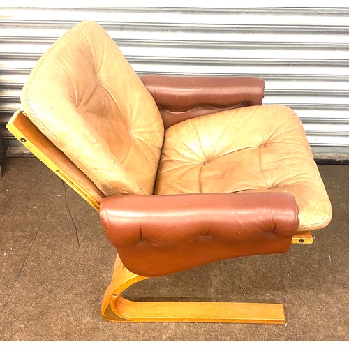 521 - Rybo Rykken mid-century modern teak and rosewood leather Kengu lounge chair , leather is faded