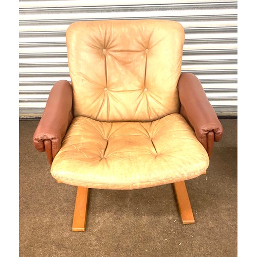 521 - Rybo Rykken mid-century modern teak and rosewood leather Kengu lounge chair , leather is faded