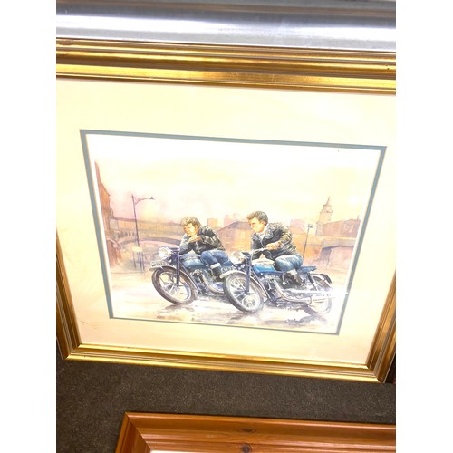 95 - 3 Framed bike prints largest measures 27.5