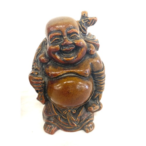 84 - Bronze metal buddha head hollow, resin buddha figure and a metal dragon water jug