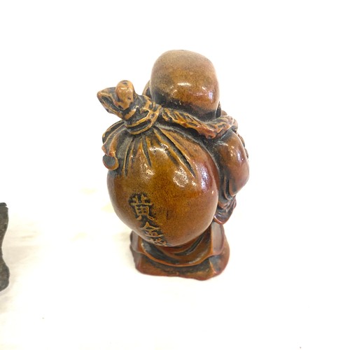 84 - Bronze metal buddha head hollow, resin buddha figure and a metal dragon water jug