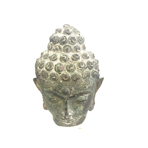 84 - Bronze metal buddha head hollow, resin buddha figure and a metal dragon water jug