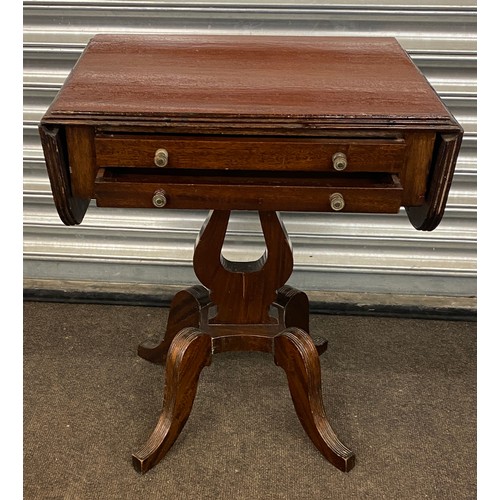 514 - Mahogany liar end 2 drawer, drop leaf side table, Height 24 inches, Width 20 inches, Depth 14 inches