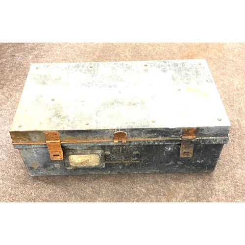 537 - Vintage metal trunk, approximate measurements: Height 12 inches, Length 32 inches, Depth 17.5 inches