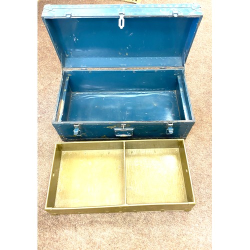 538 - Vintage metal trunk, approximate measurements: Height 13.5 inches, Length 32 inches, Depth 16.5 inch... 