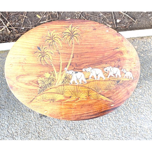 534 - Occasional inlaid African theme side table, approximate measurements: Height 18 inches, Width 14.5 i... 