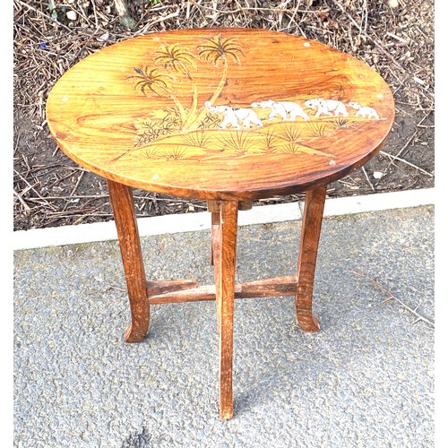 534 - Occasional inlaid African theme side table, approximate measurements: Height 18 inches, Width 14.5 i... 