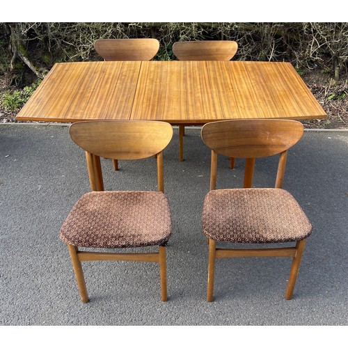 567 - Vintage table and 4 teak chairs, 1960's design, some staining to top, age related wear