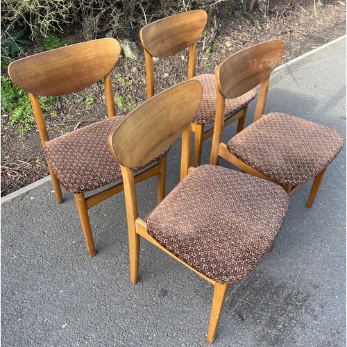 567 - Vintage table and 4 teak chairs, 1960's design, some staining to top, age related wear