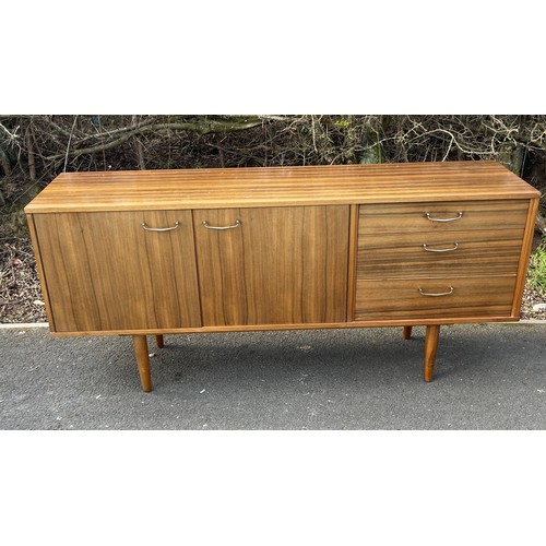 546 - Vintage teak long, low 2 door, 3 draw sideboard, signed:   Approximate measurement: Height 29 inches... 