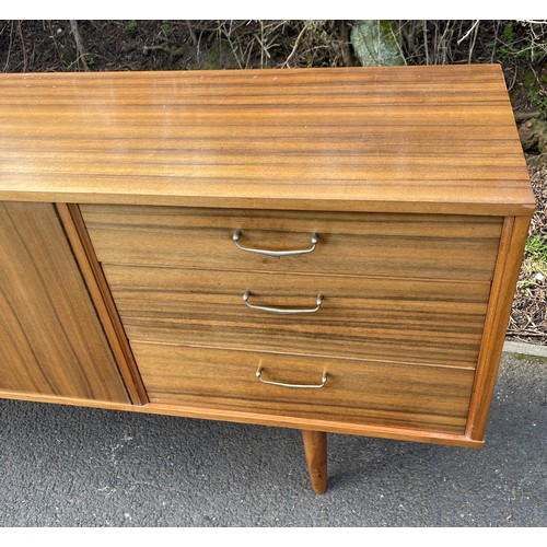 546 - Vintage teak long, low 2 door, 3 draw sideboard, signed:   Approximate measurement: Height 29 inches... 