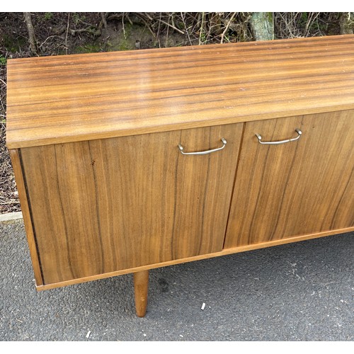 546 - Vintage teak long, low 2 door, 3 draw sideboard, signed:   Approximate measurement: Height 29 inches... 