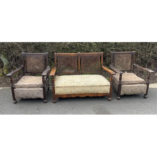 561 - 1920's Bergere suite comprising of a 2 seater sofa and 2 chairs, height 31 inches, Depth 29 inches, ... 