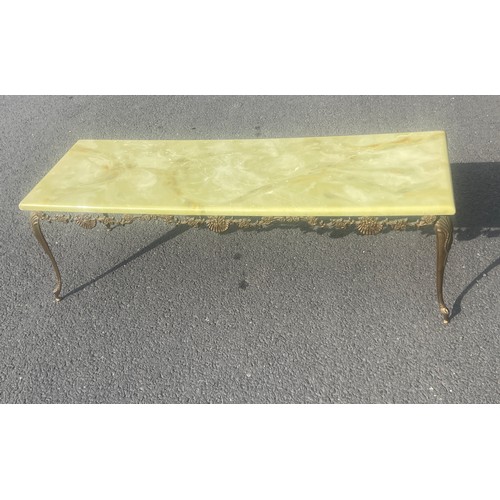 543 - Brass and faux onyx top coffee table, approximate measurements: Height 16 inches, Width 48 inches, D... 