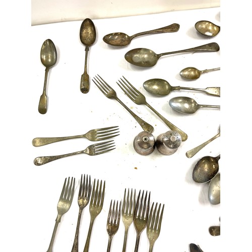 77 - Selection of silver plate to include honey jar, salt and pepper, cutlery etc