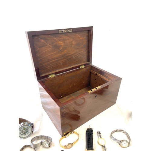 54 - Antique Victorian box containing vintage wristwatches (untested)