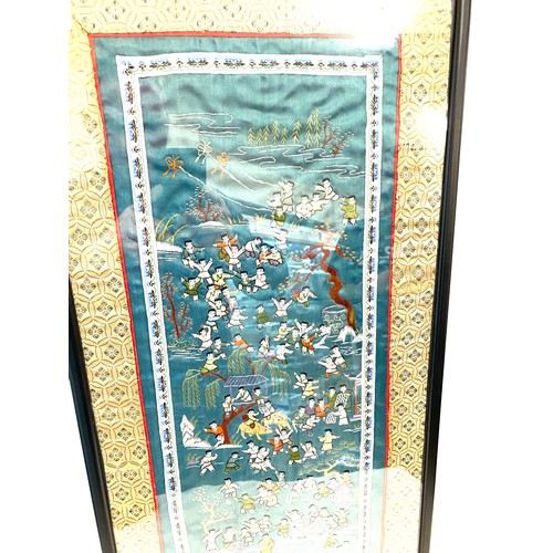 68 - Vintage oriental framed silk, approximate frame measurement: Height 26.5 inches, Width 14 inches