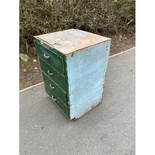 100A - Vintage 4 drawer metal chest with contents, approximate measurements: Height 35 inches, Width 24 inc... 