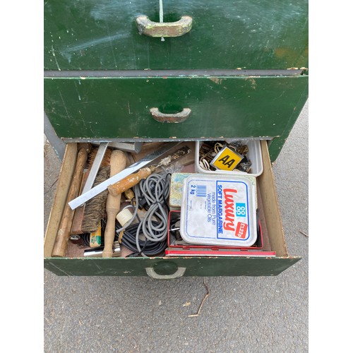 100A - Vintage 4 drawer metal chest with contents, approximate measurements: Height 35 inches, Width 24 inc... 