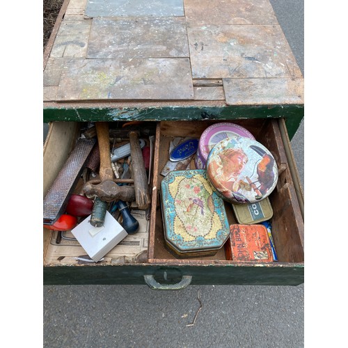 100A - Vintage 4 drawer metal chest with contents, approximate measurements: Height 35 inches, Width 24 inc... 