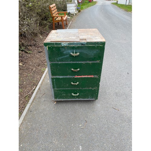 100A - Vintage 4 drawer metal chest with contents, approximate measurements: Height 35 inches, Width 24 inc... 