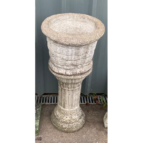 100Q - Vintage 2 piece concrete planter on stand,