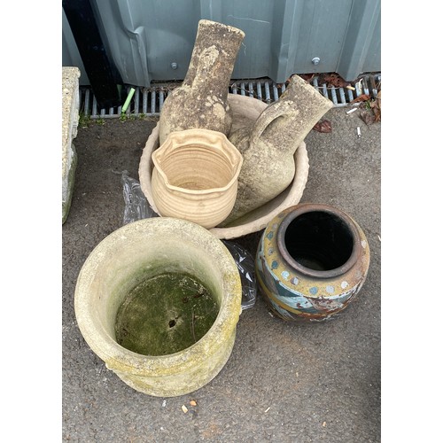 100S - Selection of vintage concrete and ceramic garden planters