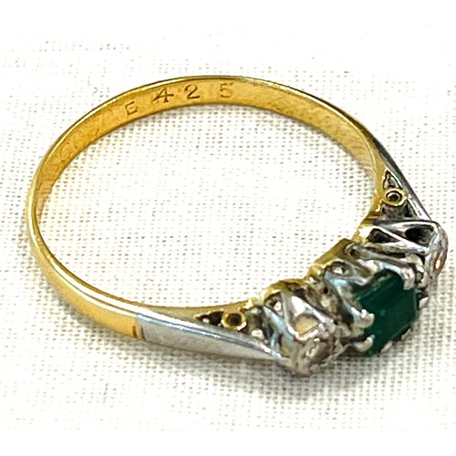 570 - Ladies 9ct gold and platinum emerald and diamond dress ring, approximate weight 2.2g, ring size P