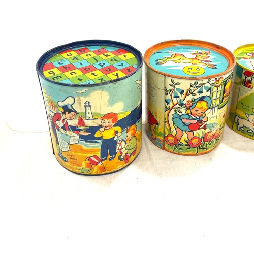 78 - Vintage nursery rhyme tin beach buckets/ cups