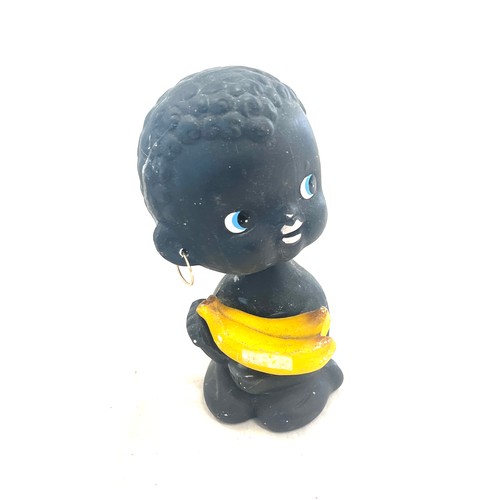 125 - Original Kenmar chalkware Americana vintage bobble head girl with fruit moneybox, together with pig ... 